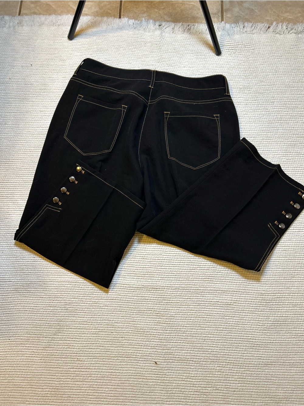 Larry Levine Black Ankle Pants with Contrast Stitching and Button Detail